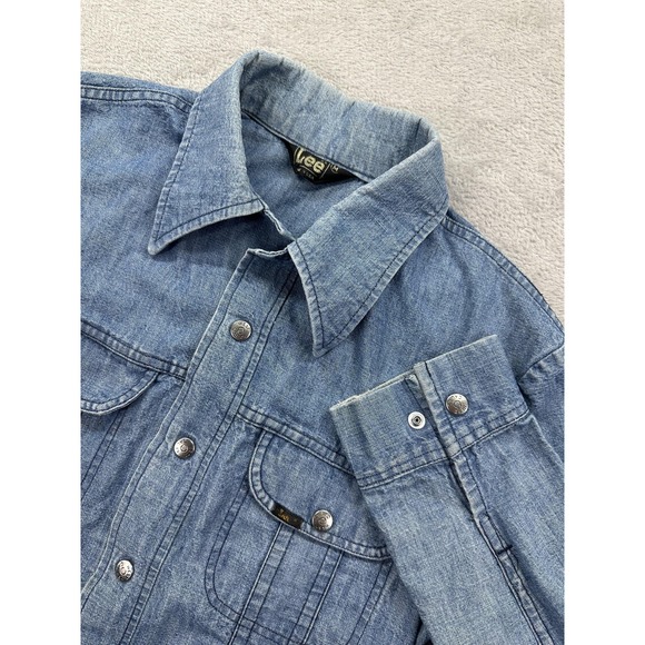 Lee Other - Vintage Lee Denim Jacket Mens Medium Blue Button Up Western Pearl Snap USA 70s